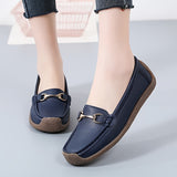 Women's Solid Color Faux Leather Slip-on Shoes, Metal Decor Flat Shoes