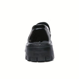 Xajzpa Men'S Black Soft Patent Platform Chunky Heel Loafers Fashion Tassel Business Casual Formal Work Shoes Non-Slip Lug Sole Slip-On Penny Loafers