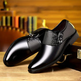 Mens Fashionable Pointed Toe Dress Shoes - Elastic Lace-Up with Buckle Closure - Solid Color Formal Wear - Durable for Outdoor Business Events