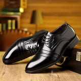 PLUS SIZE Mens Fashion-Forward Dress Shoes - Stylish Solid PU Leather, Durable Lace-up Design for Comfortable All-Day Wear, Perfect for Business & Office - Premium Synthetic Leather Upper