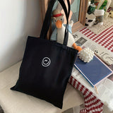 Smiling Face Canvas Tote Bag - Large Capacity, Cute, Shoulder Bag for Travelling, Shopping, Durable and Reusable Handbag