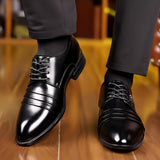 PLUS SIZE Mens Fashion-Forward Dress Shoes - Stylish Solid PU Leather, Durable Lace-up Design for Comfortable All-Day Wear, Perfect for Business & Office - Premium Synthetic Leather Upper