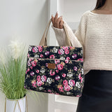 Fashion Floral Print Tote Bag, Portable Canvas Lunch Bag, Women's Casual Handbag For Picnic Travel