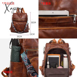 3-In-1 Women Backpacks Vintage Female Shoulder Bags Soft Leather Back Pack Ladies Travel Bagpack