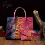 3-Piece Crocodile Print Handbag Set - Fashionable Vintage Style Multi-Functional Top Handle