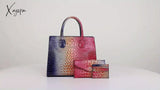 3-Piece Crocodile Print Handbag Set - Fashionable Vintage Style Multi-Functional Top Handle