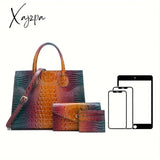 3-Piece Crocodile Print Handbag Set - Fashionable Vintage Style Multi-Functional Top Handle