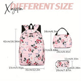 3-Piece Set Floral Fashion Backpack Collection - Stylish Student School Bag With Insulated Lunch