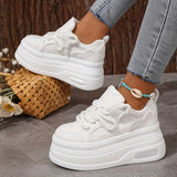 Xajzpa Women'S Trendy Platform Sneakers, Heightening Lace Up Low Top Skate Shoes, Stylish Air Cushion Wedge Trainers