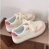 Xajzpa [Comfortable Pink Sneakers with Closure] Chic Pink & White Women's Sneakers - Comfortable, Non-Slip Casual Shoes with Lace-Up Closure and Round Toe Design