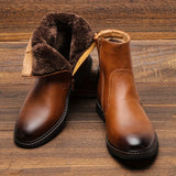 Xajzpa Faux Fur Lined Men's Thermal Dress Boots With Zippers, Casual Walking Shoes, Preppy Style