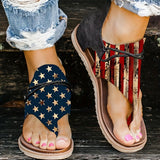Xajzpa [Vintage Gladiator Sandals] Vintage Style Gladiator Sandals - Striped Independence Day Flat Heel with Zip Closure, Split Toe Design, EVA Sole, Faux Cover Insole & Lining