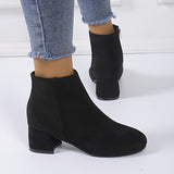 Women's Solid Color Block Heeled Ankle Boots, Side Zipper Short Boots, Women's Footwear