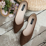 Women's Elegant Pointed Toe Flats, Side Cut-out Slip On Tweed Shoes, Comfy Soft Sole Flat Shoes