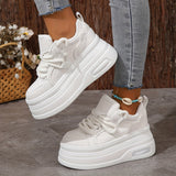 Xajzpa Women'S Trendy Platform Sneakers, Heightening Lace Up Low Top Skate Shoes, Stylish Air Cushion Wedge Trainers