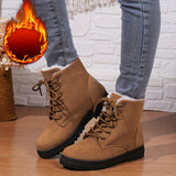 Women's Plush Lined Ankle Boots, Solid Color Lace Up Round Toe Snow Boots, Thermal Outdoor Short Boots