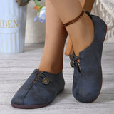 Women's soft sole round toe buckle decoration solid color casual single shoes