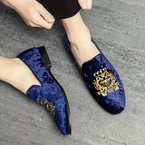 Luxurious Velvet Loafers for Men - Elegant Embroidered Design - Comfortable Non-Slip Sole - Perfect for Spring and Summer