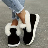 Women's Solid Color Shoes, Slip On Round Toe High-top Velvet Warm Fluffy Soft Sheos, Outdoor Comfy Fuzzy Shoes