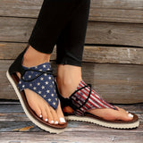 Xajzpa [Vintage Gladiator Sandals] Vintage Style Gladiator Sandals - Striped Independence Day Flat Heel with Zip Closure, Split Toe Design, EVA Sole, Faux Cover Insole & Lining