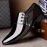 Mens Fashionable Pointed Toe Dress Shoes - Elastic Lace-Up with Buckle Closure - Solid Color Formal Wear - Durable for Outdoor Business Events