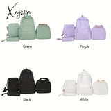 4Pcs/1Pcs Solid Color Backpack Simple Preppy Travel Schoolbag With Lunch Box Bag Crossbody And