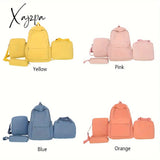 4Pcs/1Pcs Solid Color Backpack Simple Preppy Travel Schoolbag With Lunch Box Bag Crossbody And