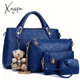 4Pcs/Set Embossed Pu Leather Cosmetic Bag - Zipper Closure Polyester Lining Fixed Shoulder Strap