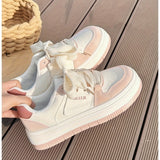 Xajzpa [Comfortable Pink Sneakers with Closure] Chic Pink & White Women's Sneakers - Comfortable, Non-Slip Casual Shoes with Lace-Up Closure and Round Toe Design