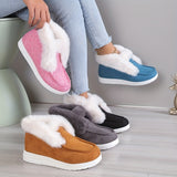 Women's Solid Color Shoes, Slip On Round Toe High-top Velvet Warm Fluffy Soft Sheos, Outdoor Comfy Fuzzy Shoes