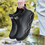 Men's Stylish Waterproof Rain Boots - Slip-Resistant, Warm PVC Shoe Covers with Fabric Lining