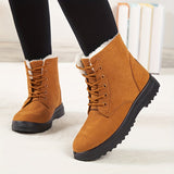 Women's Round Toe Lace Up Boots, Warm Faux Fur Lined Ankle Boots, Women's Footwear