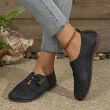 Women's soft sole round toe buckle decoration solid color casual single shoes