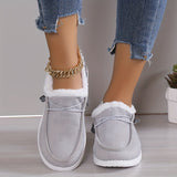 Women's Solid Color Boots, Slip On Round Toe Low-top Velvet Warm Fluffy Non-slip Soft Sole Shoes, Winter Comfy Shoes