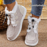 Women's High Top Canvas Shoes, Casual Lace Up Plush Lined Shoes, Comfortable Winter Shoes