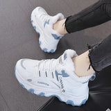 Women's Casual Sneakers, Color-block Thick Sole Chunky Sneakers, Warm Plush Lined Anti-slip Running Shoes