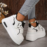 Xajzpa Women'S Trendy Platform Sneakers, Heightening Lace Up Low Top Skate Shoes, Stylish Air Cushion Wedge Trainers