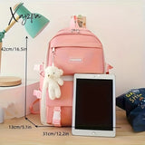 5Pcs/Set Adorable Kawaii School Backpack Set - Spacious Preppy College Laptop Bookbag Travel