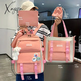 5Pcs/Set Adorable Kawaii School Backpack Set - Spacious Preppy College Laptop Bookbag Travel