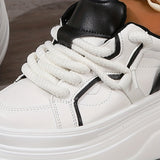Xajzpa Women'S Trendy Platform Sneakers, Heightening Lace Up Low Top Skate Shoes, Stylish Air Cushion Wedge Trainers