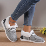 Women's Plush Lined Canvas Shoes, Warm & Cozy Slip On Snow Boots, Thermal Winter Ankle Boots