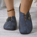 Women's soft sole round toe buckle decoration solid color casual single shoes