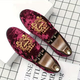 Luxurious Velvet Loafers for Men - Elegant Embroidered Design - Comfortable Non-Slip Sole - Perfect for Spring and Summer