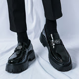 Xajzpa Men'S Black Soft Patent Platform Chunky Heel Loafers Fashion Tassel Business Casual Formal Work Shoes Non-Slip Lug Sole Slip-On Penny Loafers