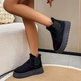 Women's Solid Color Fluffy Boots, Slip On Fleece Lining Platform Soft Sole Boots, Winter Plush Non-slip Warm Boots