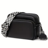 Women's Fashion Crossbody Bag, Casual Solid Color Messenger Bag, Versatile Shoulder Bag With Adjustable Geometric Pattern Design Strap