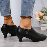 Women's Pointed Toe Pumps, All-Match Black Side Zipper Low Top Ankle Boots, Fashion Office Work Shoes