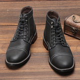 Men's Trendy Vintage Cap-toe Boots, Breathable High-top Lace-up Boots For Outdoor, Spring Autumn And Winter