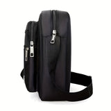 Water-Resistant Oxford Cloth Shoulder Bag with Multiple Pockets, Unisex Business Cash Bag, PU Leather Crossbody Messenger Bag