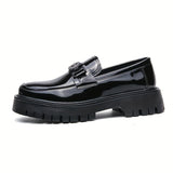 Xajzpa Men'S Black Soft Patent Platform Chunky Heel Loafers Fashion Tassel Business Casual Formal Work Shoes Non-Slip Lug Sole Slip-On Penny Loafers